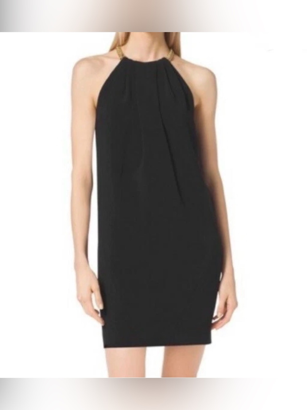 Michael Kors Black Gold Chain Halter Neck Dress Size Medium